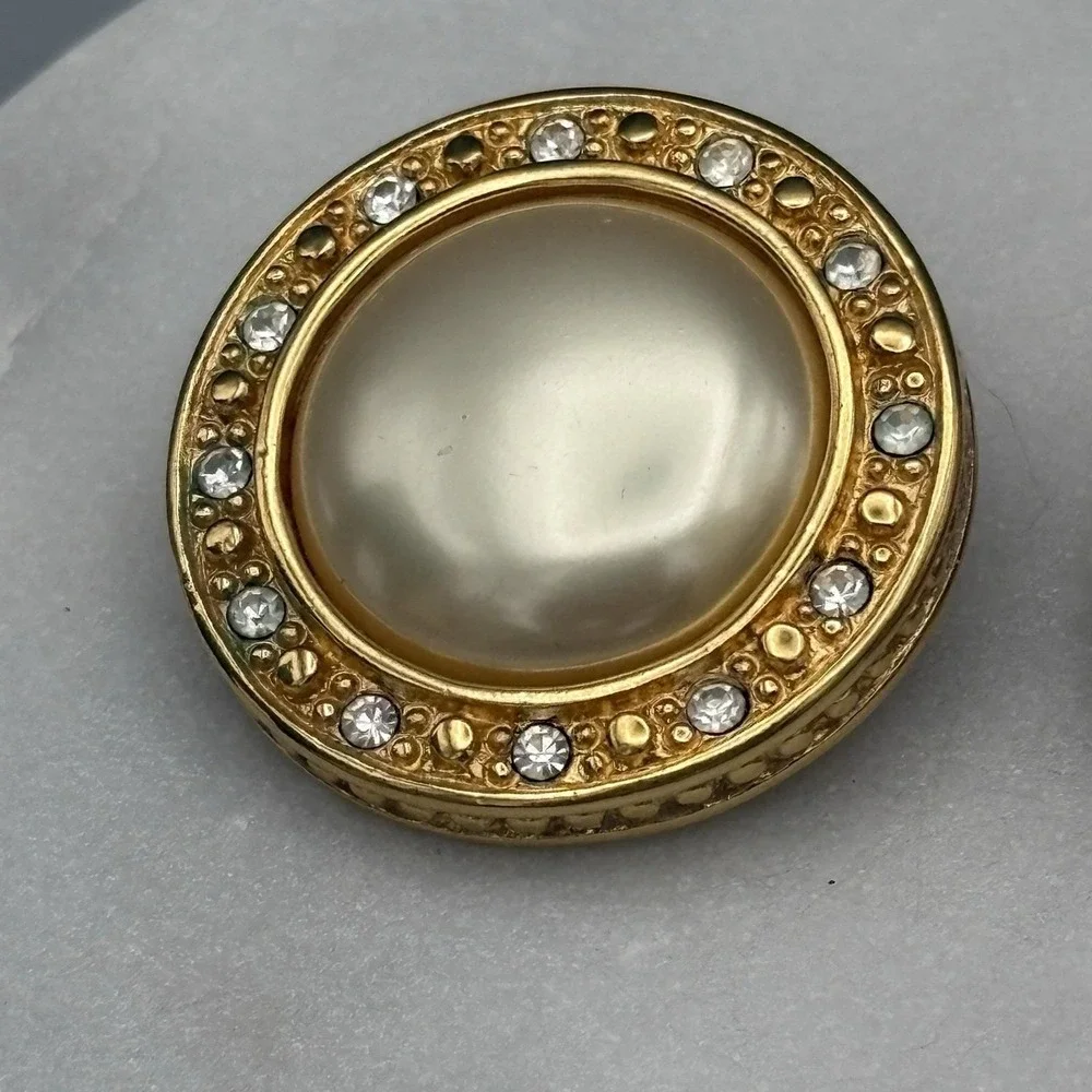 Vintage Liz Claiborne Clip On Earrings Faux Pearl Rhinestones Old Money